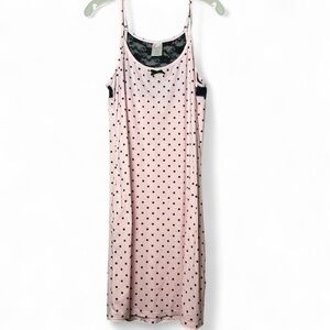 Ladies Pink Polka Dot Nightgown with Black Lace Trim